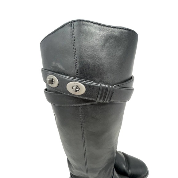 Coach Linette Tall Leather Riding Boots~Black~Size 8B~Straps~GORGEOUS - Picture 3 of 11